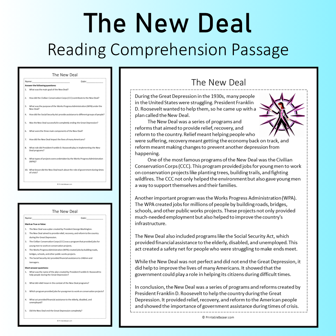 The New Deal | Reading Comprehension Passage Printable Worksheet