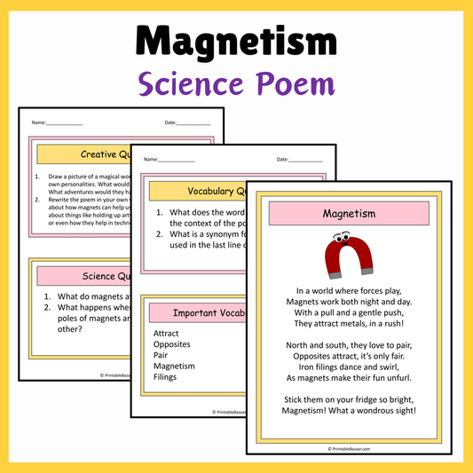 Magnetism | Science Poem Reading Comprehension Activity