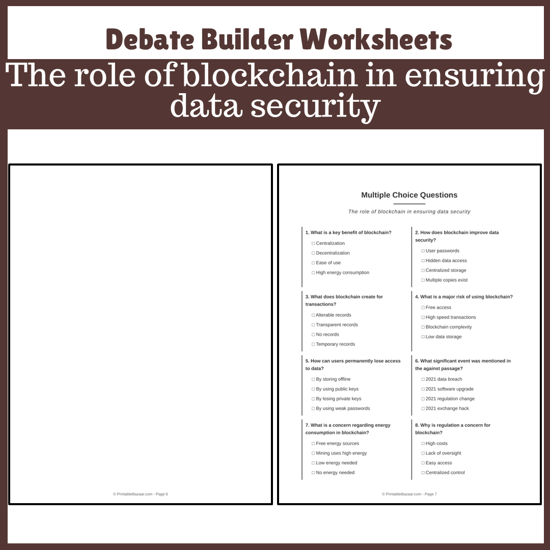 The role of blockchain in ensuring data security | Favour and Against Worksheet Printable Activity