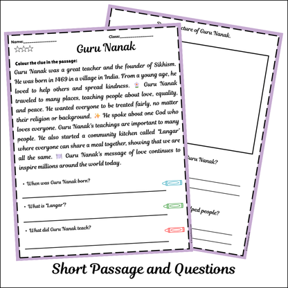 Guru Nanak | Short Reading Comprehension Creative Worksheet