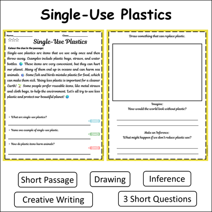 Single-Use Plastics | Short Reading Comprehension Creative Worksheet
