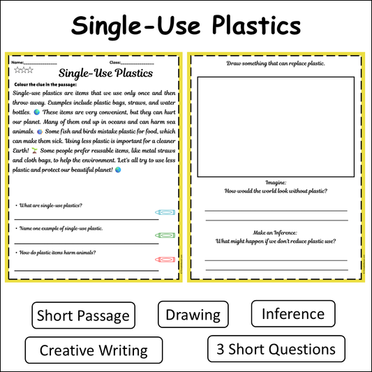 Single-Use Plastics | Short Reading Comprehension Creative Worksheet