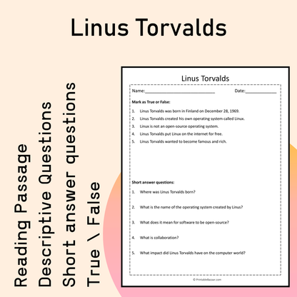 Linus Torvalds | Reading Comprehension Passage Printable Activity