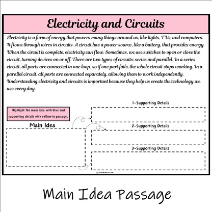 Electricity and Circuits | Main Idea and Supporting Details Reading Passage and Questions