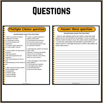 Should Students Create Their Own Clubs? | Debate Case Study Worksheet