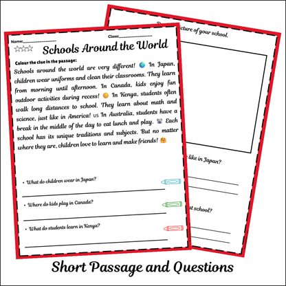 Schools Around the World | Short Reading Comprehension Creative Worksheet