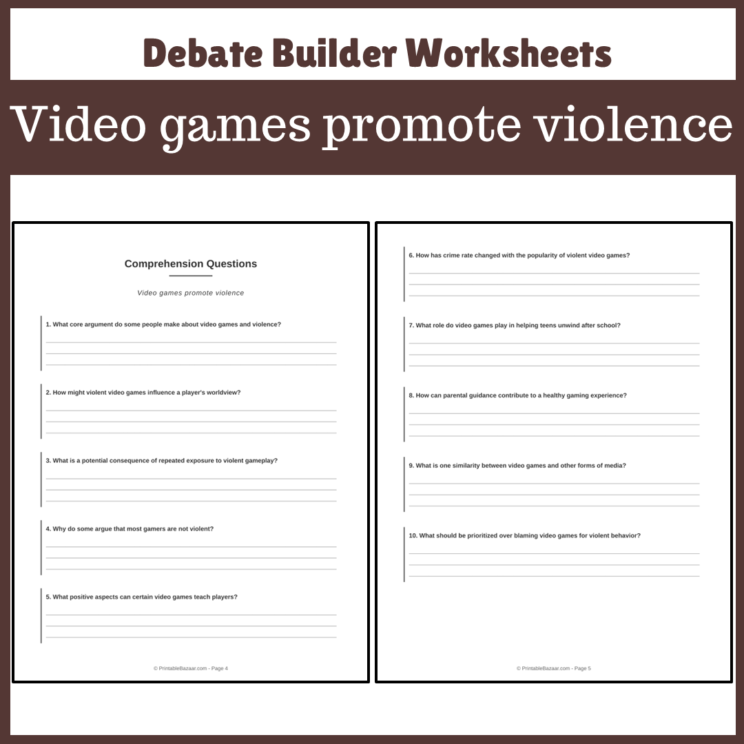 Video games promote violence | Favour and Against Worksheet Printable Activity