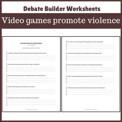 Video games promote violence | Favour and Against Worksheet Printable Activity