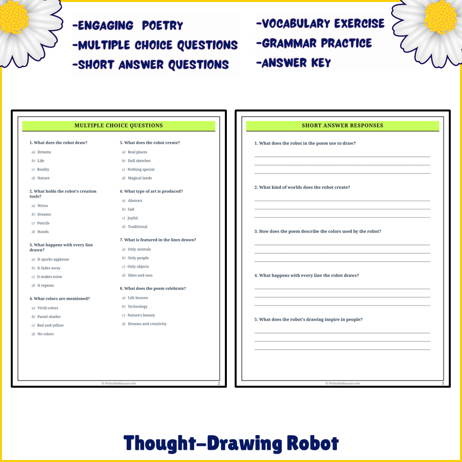 Thought-Drawing Robot | Poem Grammar Worksheet Printable Activity