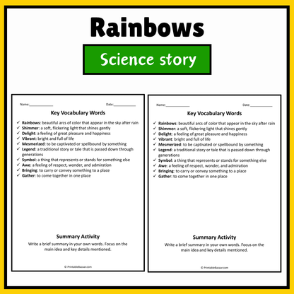 Rainbows | Science Story Reading Comprehension Activity