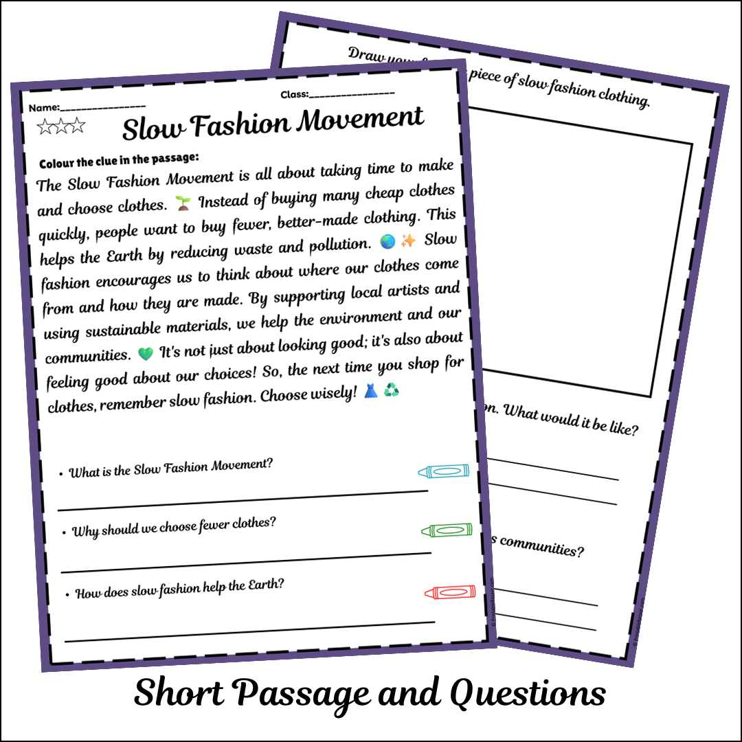 Slow Fashion Movement | Short Reading Comprehension Creative Worksheet