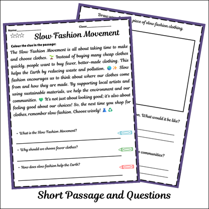 Slow Fashion Movement | Short Reading Comprehension Creative Worksheet