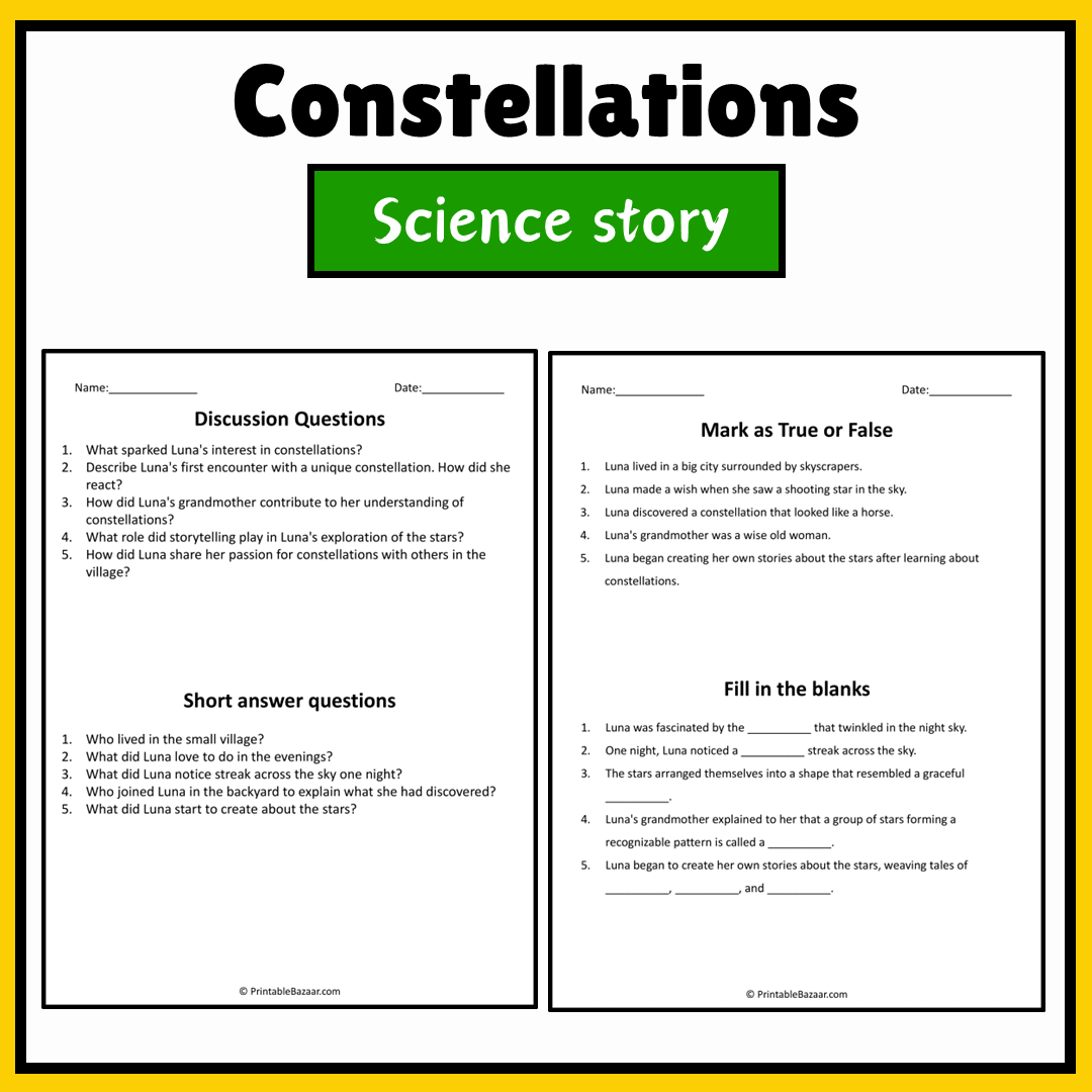 Constellations | Science Story Reading Comprehension Activity