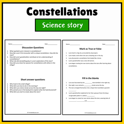 Constellations | Science Story Reading Comprehension Activity