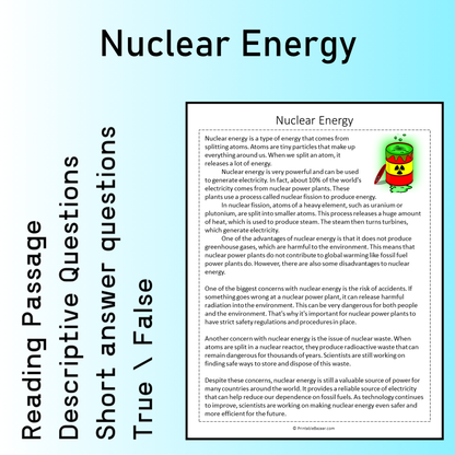 Nuclear Energy | Reading Comprehension Passage Printable Worksheet