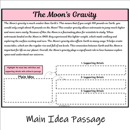 The Moon's Gravity | Main Idea and Supporting Details Reading Passage and Questions