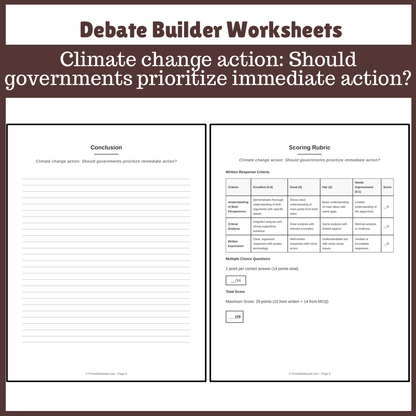 Climate change action: Should governments prioritize immediate action? | Favour and Against Worksheet Printable Activity