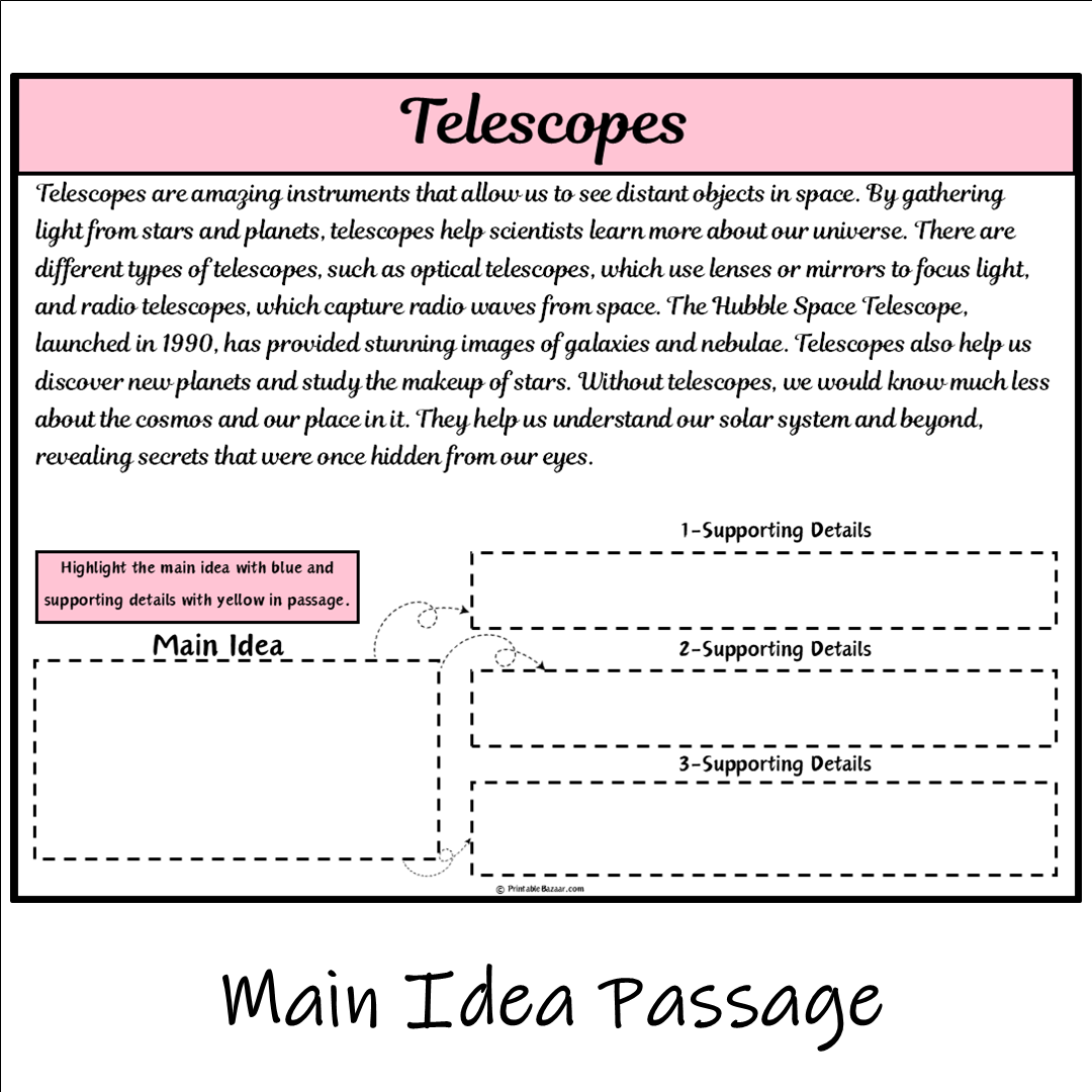 Telescopes | Main Idea and Supporting Details Reading Passage and Questions