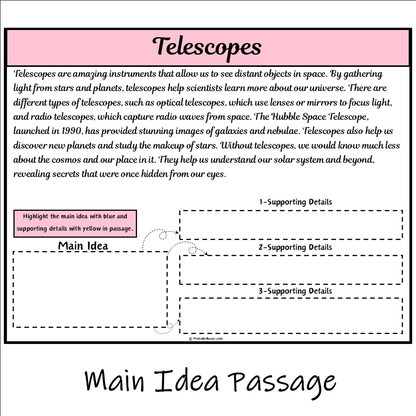 Telescopes | Main Idea and Supporting Details Reading Passage and Questions