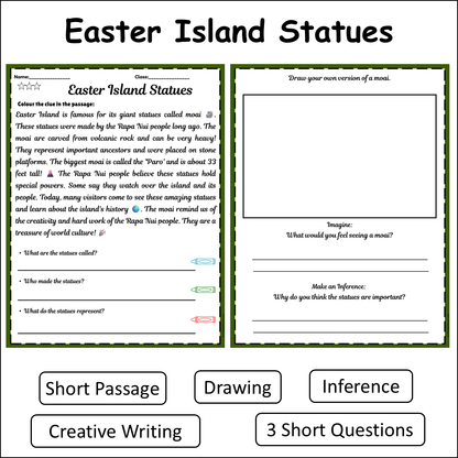 Easter Island Statues | Short Reading Comprehension Creative Worksheet