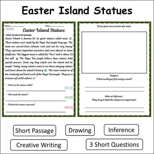 Easter Island Statues | Short Reading Comprehension Creative Worksheet