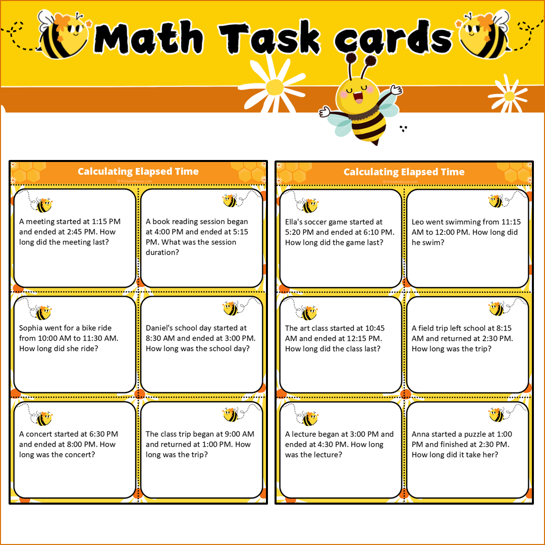 Calculating Elapsed Time | Math Task Cards