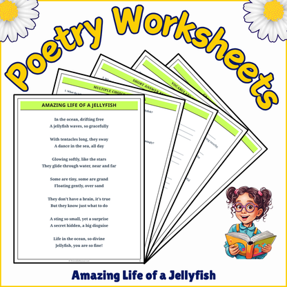 Amazing Life of a Jellyfish | Poem Grammar Worksheet Printable Activity