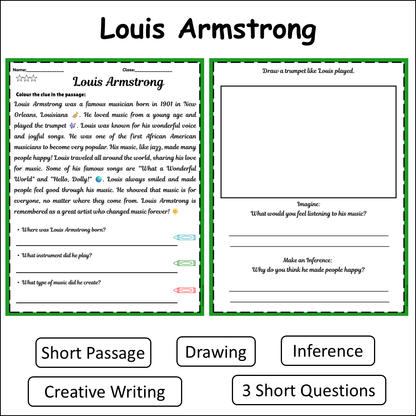 Louis Armstrong | Short Reading Comprehension Creative Worksheet