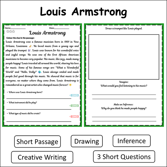 Louis Armstrong | Short Reading Comprehension Creative Worksheet