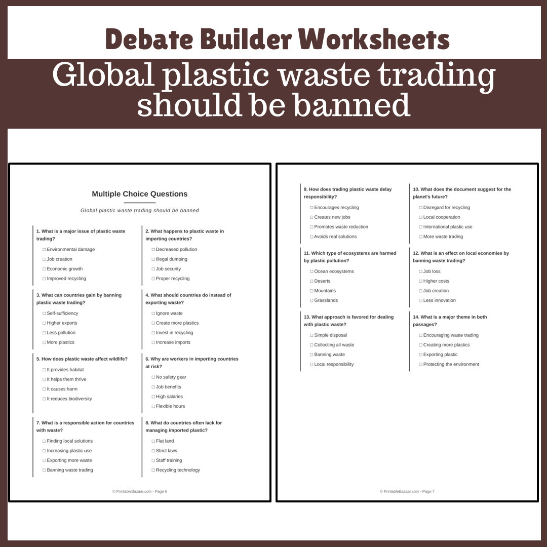 Global plastic waste trading should be banned | Favour and Against Worksheet Printable Activity