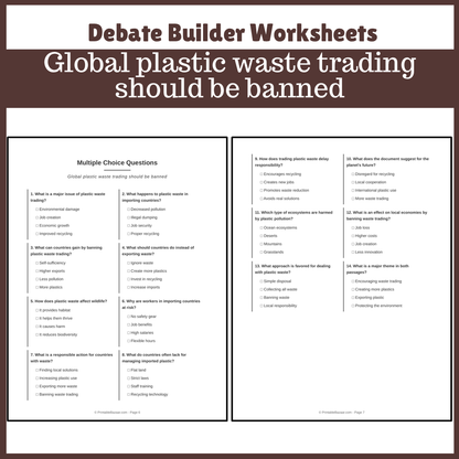 Global plastic waste trading should be banned | Favour and Against Worksheet Printable Activity