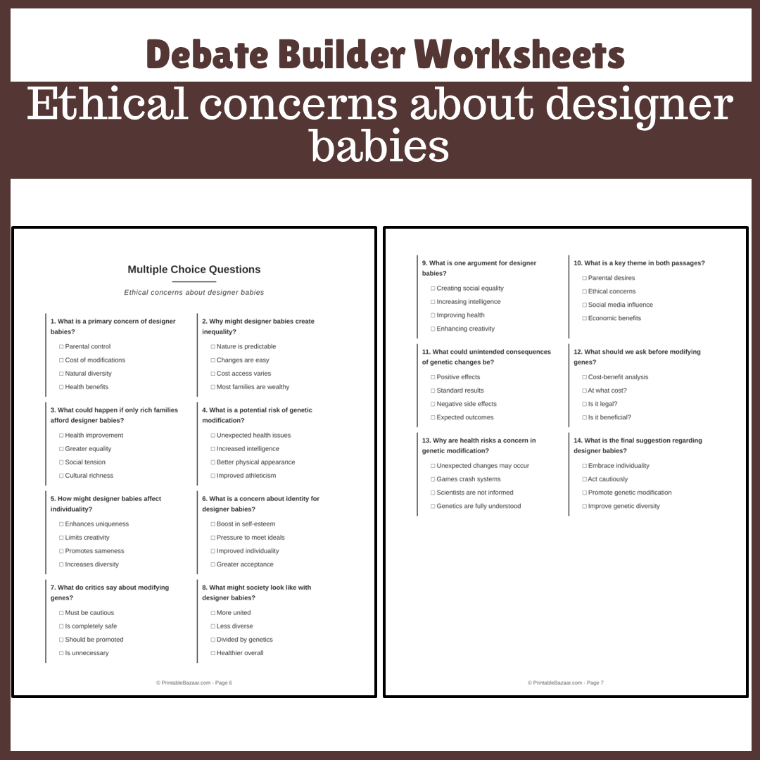 Ethical concerns about designer babies | Favour and Against Worksheet Printable Activity