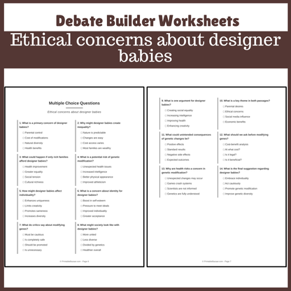 Ethical concerns about designer babies | Favour and Against Worksheet Printable Activity