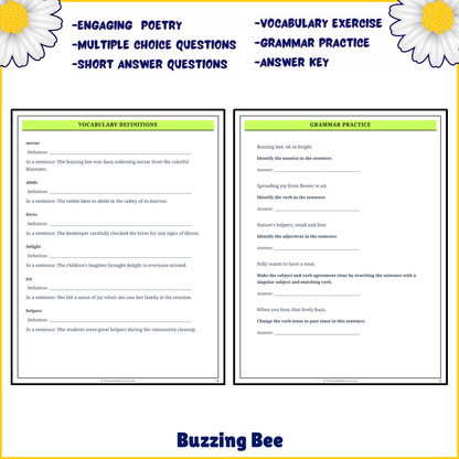 Buzzing Bee | Poem Grammar Worksheet Printable Activity