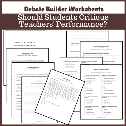 Should Students Critique Teachers' Performance? | Favour and Against Worksheet Printable Activity