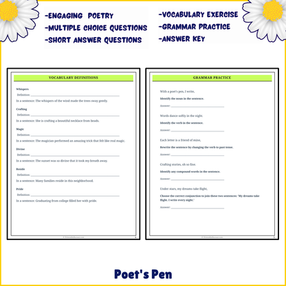 Poet's Pen | Poem Grammar Worksheet Printable Activity