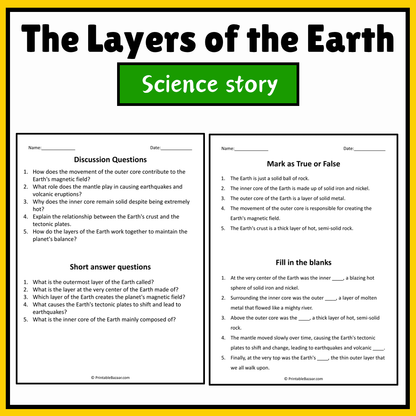 The Layers of the Earth | Science Story Reading Comprehension Activity