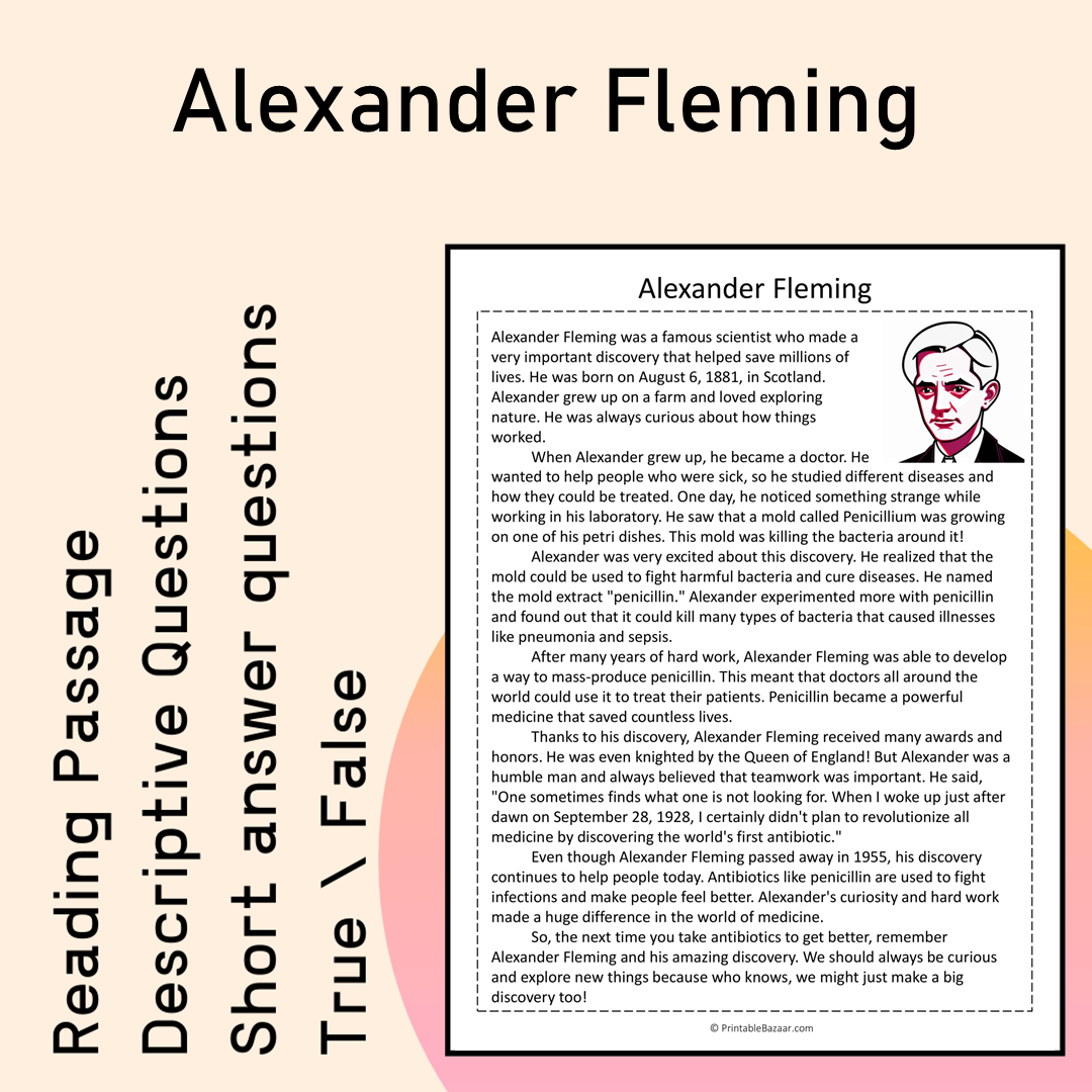 Alexander Fleming | Reading Comprehension Passage Printable Activity