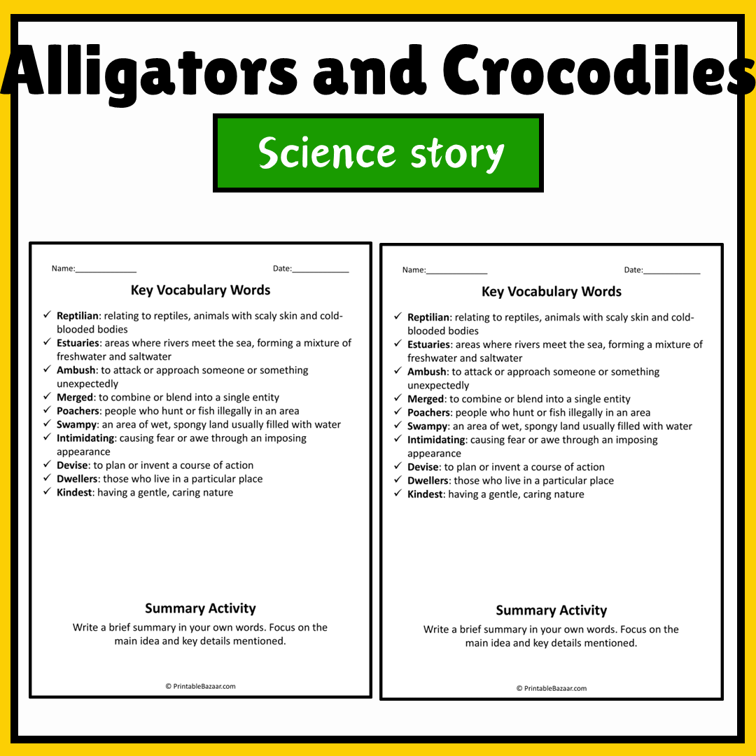 Alligators and Crocodiles | Science Story Reading Comprehension Activity