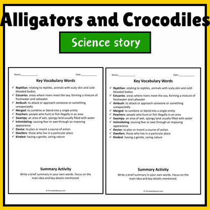 Alligators and Crocodiles | Science Story Reading Comprehension Activity