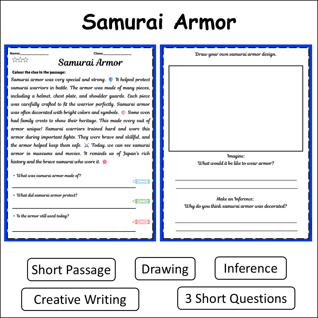Samurai Armor | Short Reading Comprehension Creative Worksheet
