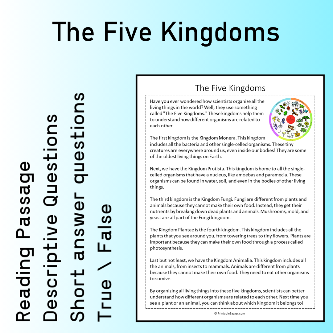 The Five Kingdoms | Reading Comprehension Passage Printable Worksheet