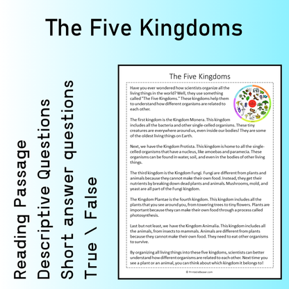 The Five Kingdoms | Reading Comprehension Passage Printable Worksheet