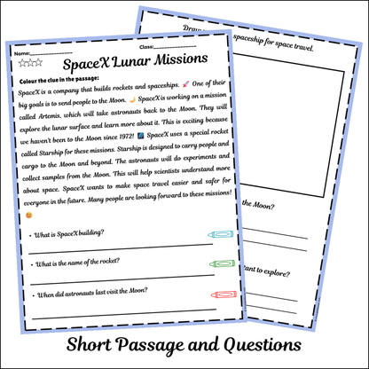 SpaceX Lunar Missions | Short Reading Comprehension Creative Worksheet