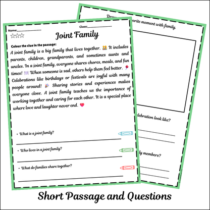 Joint Family | Short Reading Comprehension Creative Worksheet
