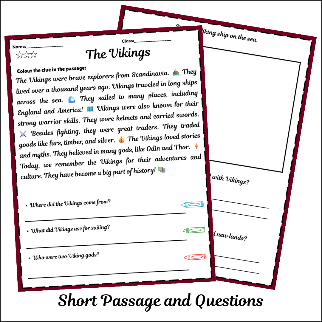 The Vikings | Short Reading Comprehension Creative Worksheet