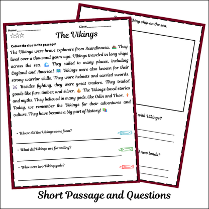 The Vikings | Short Reading Comprehension Creative Worksheet