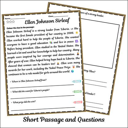 Ellen Johnson Sirleaf | Short Reading Comprehension Creative Worksheet