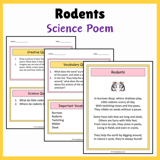 Rodents | Science Poem Reading Comprehension Activity