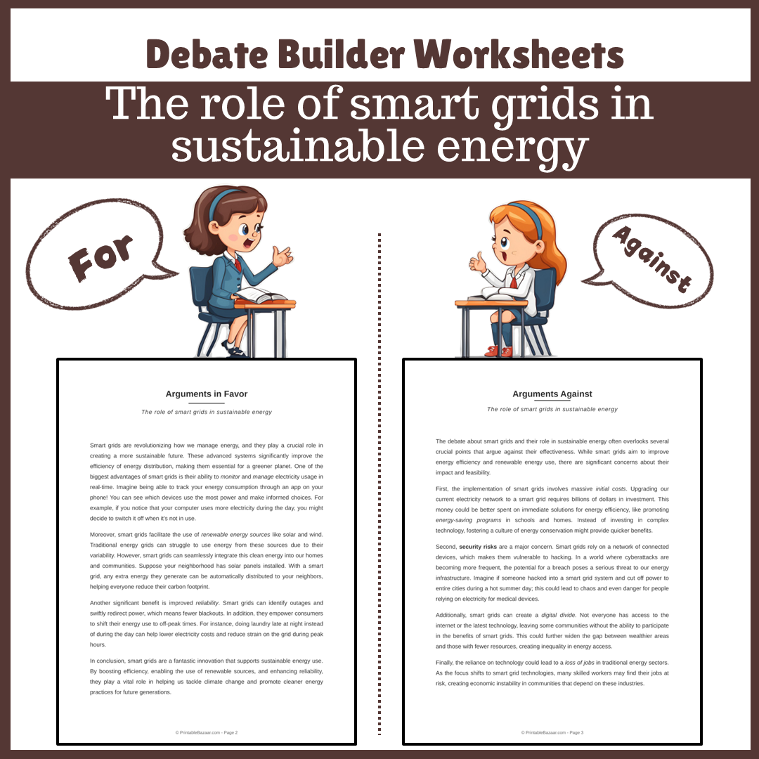 The role of smart grids in sustainable energy | Favour and Against Worksheet Printable Activity